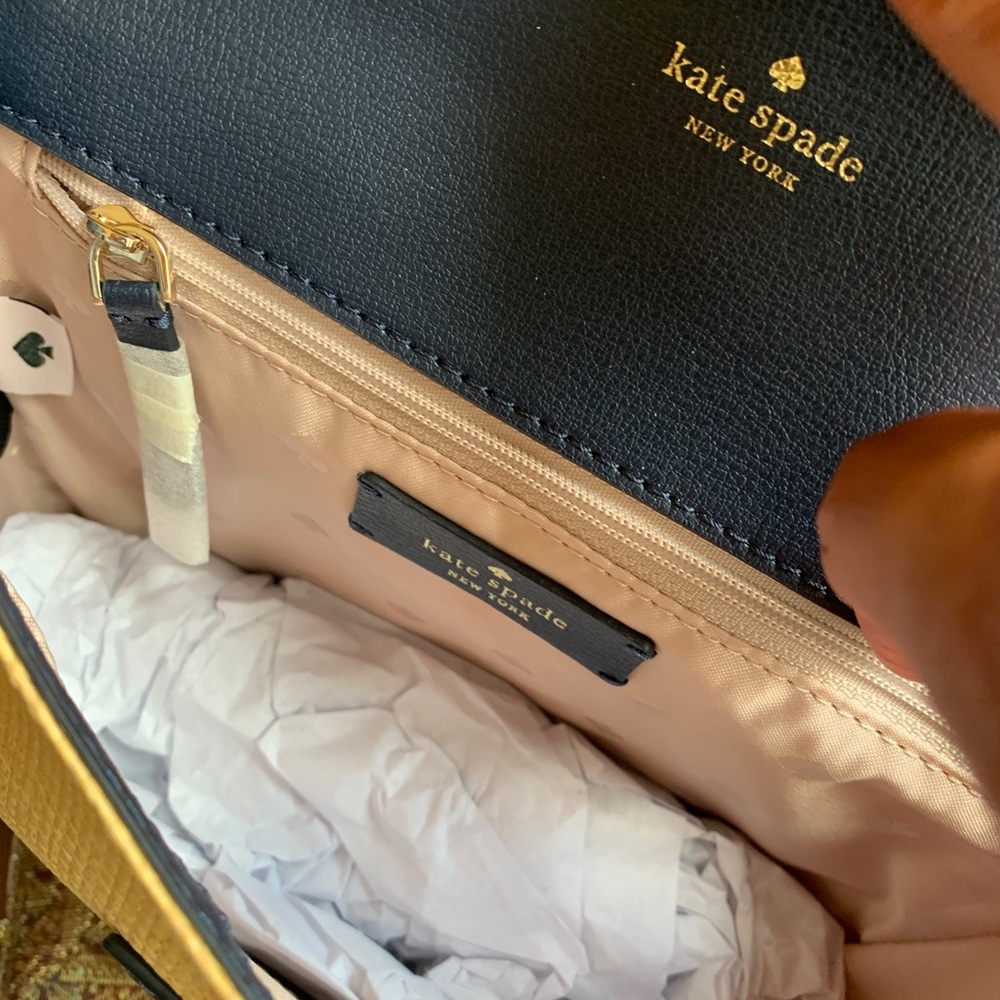 LIMITED EDITION🔥Authentic Kate Spade leather/straw woven turn lock flap Crosby - Picture 9 of 12